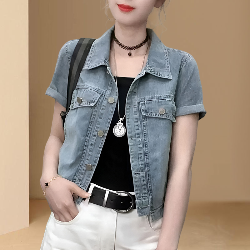 复古时尚牛仔外套女2026年夏季新款小个子气质百搭单排扣显瘦上衣