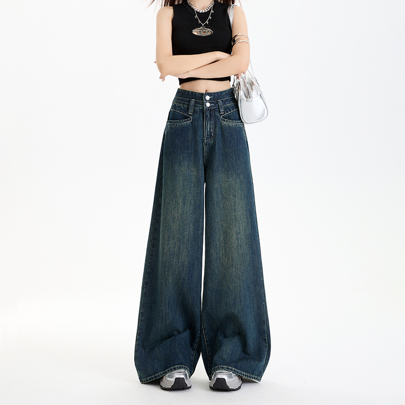 2025阔腿牛仔裤女秋季新款大码胖mm宽松显瘦梨形身材垂感直筒裤子