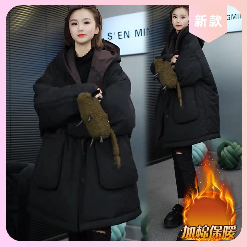 设计感休闲连帽保暖棉服女2025冬季小个子双面穿宽松中长款外套