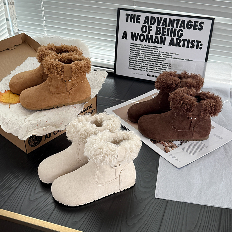 时尚百搭保暖毛毛棉鞋女2025秋冬新款内增高休闲复古加绒雪地靴子