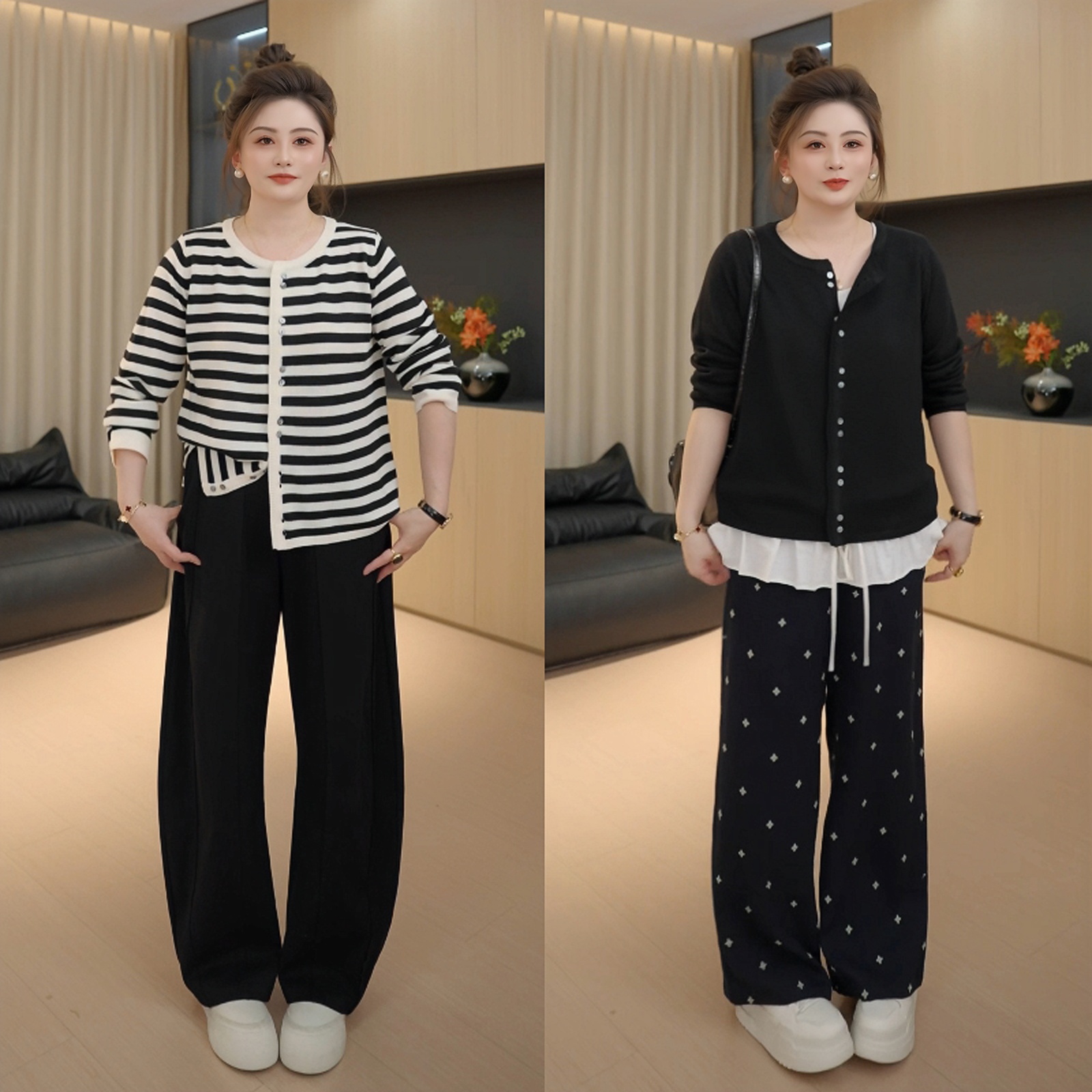 【胖佳佳】现货~简约开衫 条纹撞色长袖针织外套秋季百搭H625Z13472