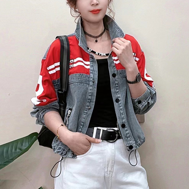 高含棉时尚拼接牛仔短外套女2025年春秋新款宽松休闲百搭夹克上衣