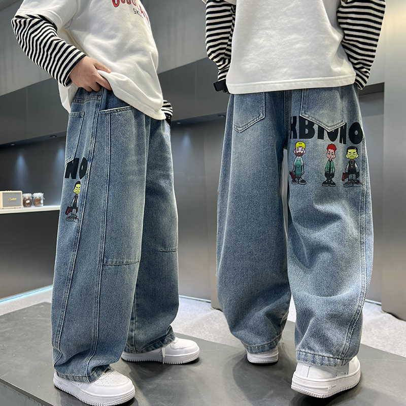 男童一体加绒牛仔裤子秋冬款2025新款儿童装休闲男孩中大童长裤潮