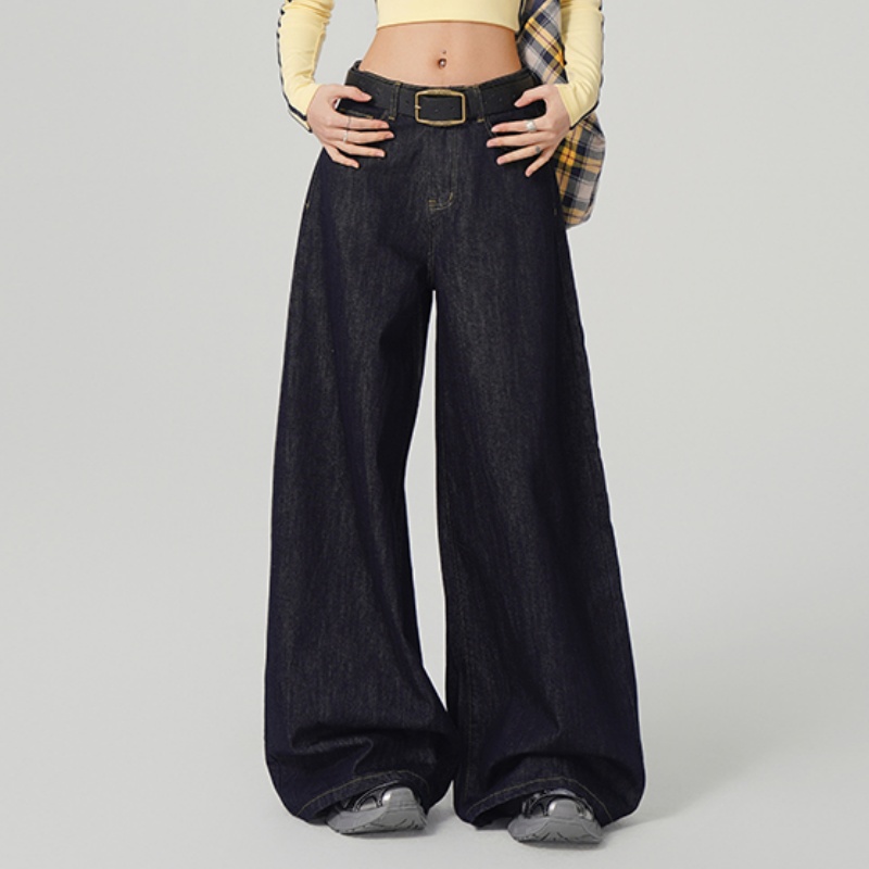 POYZ美式复古垂感宽松阔腿牛仔裤女高腰百搭显瘦大阔腿设计拖地裤