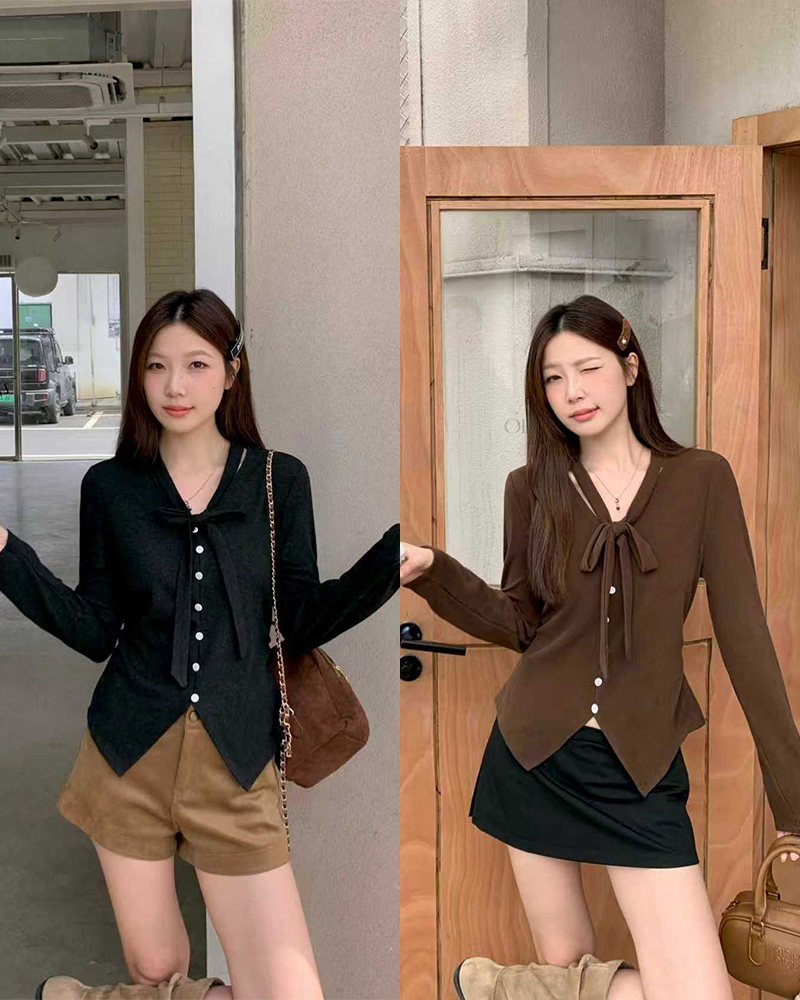 2025秋冬V领飘带针织打底衫大码胖mm设计感显瘦内搭上衣80653