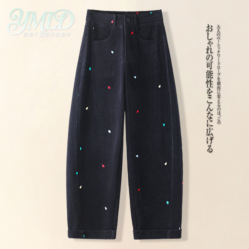 灯芯绒弯刀阔腿裤女2026秋冬款宽松显瘦高腰九分香蕉裤2669/AY