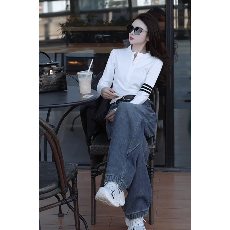 春季套装女时尚洋气时髦减龄高级感长袖T恤休闲牛仔裤显瘦两件套