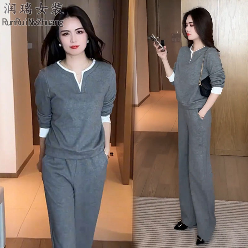 小个子时尚套装女2025秋季新款小个子穿搭长袖卫衣阔腿裤两件套潮