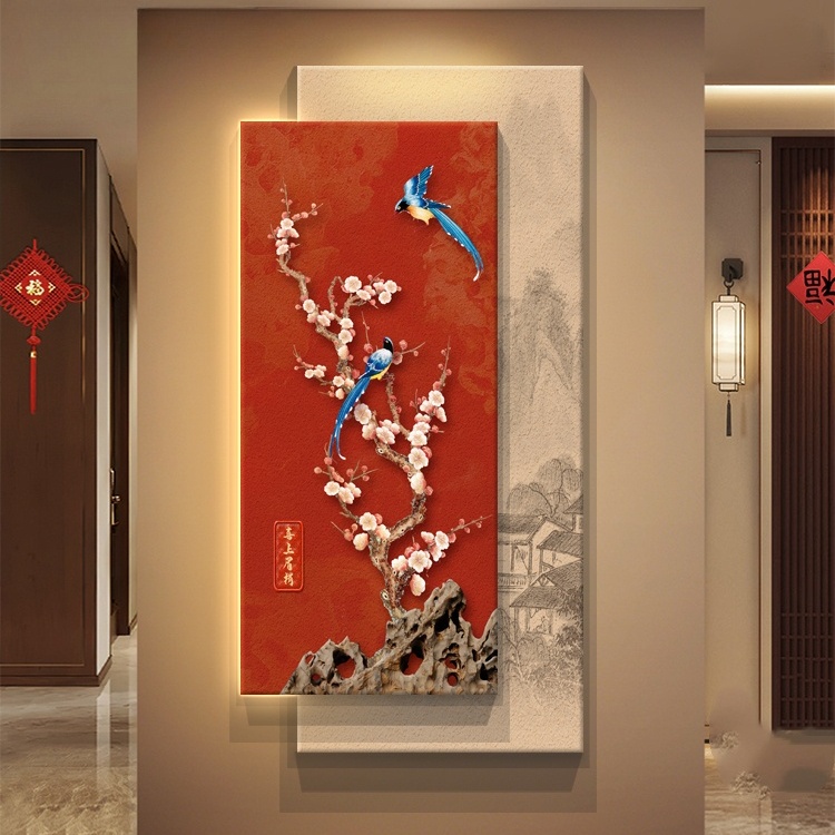 喜气盈门入户正对门玄关装饰画新中式寓意好挂画走廊过道壁画灯画