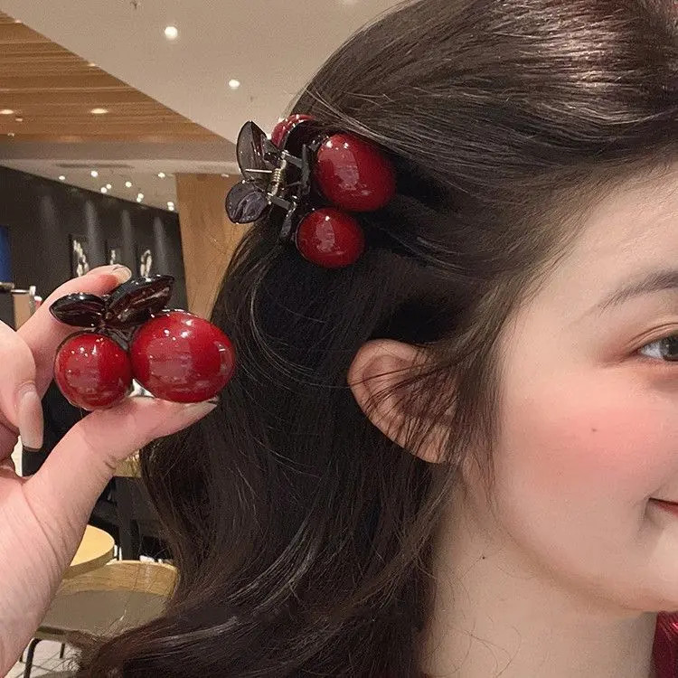可爱红色樱桃发夹女侧边小抓夹半扎发卡前额碎发刘海夹发饰鲨鱼夹
