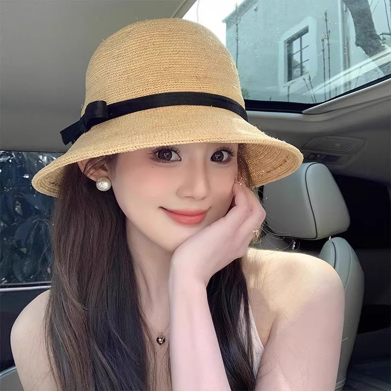 拉菲草帽女2025新款遮阳防晒渔夫帽夏季海边出游防紫外线太阳帽子