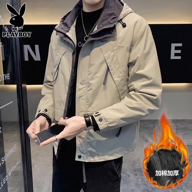 PlayBoy棉衣男士冬季工装帅气棉服2025年新款潮牌连帽棉袄外套男