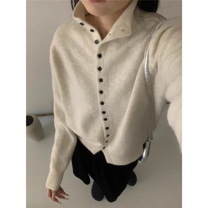 韩系慵懒单排扣纯色长袖针织毛衣开衫女秋冬外穿宽松显瘦套头上衣