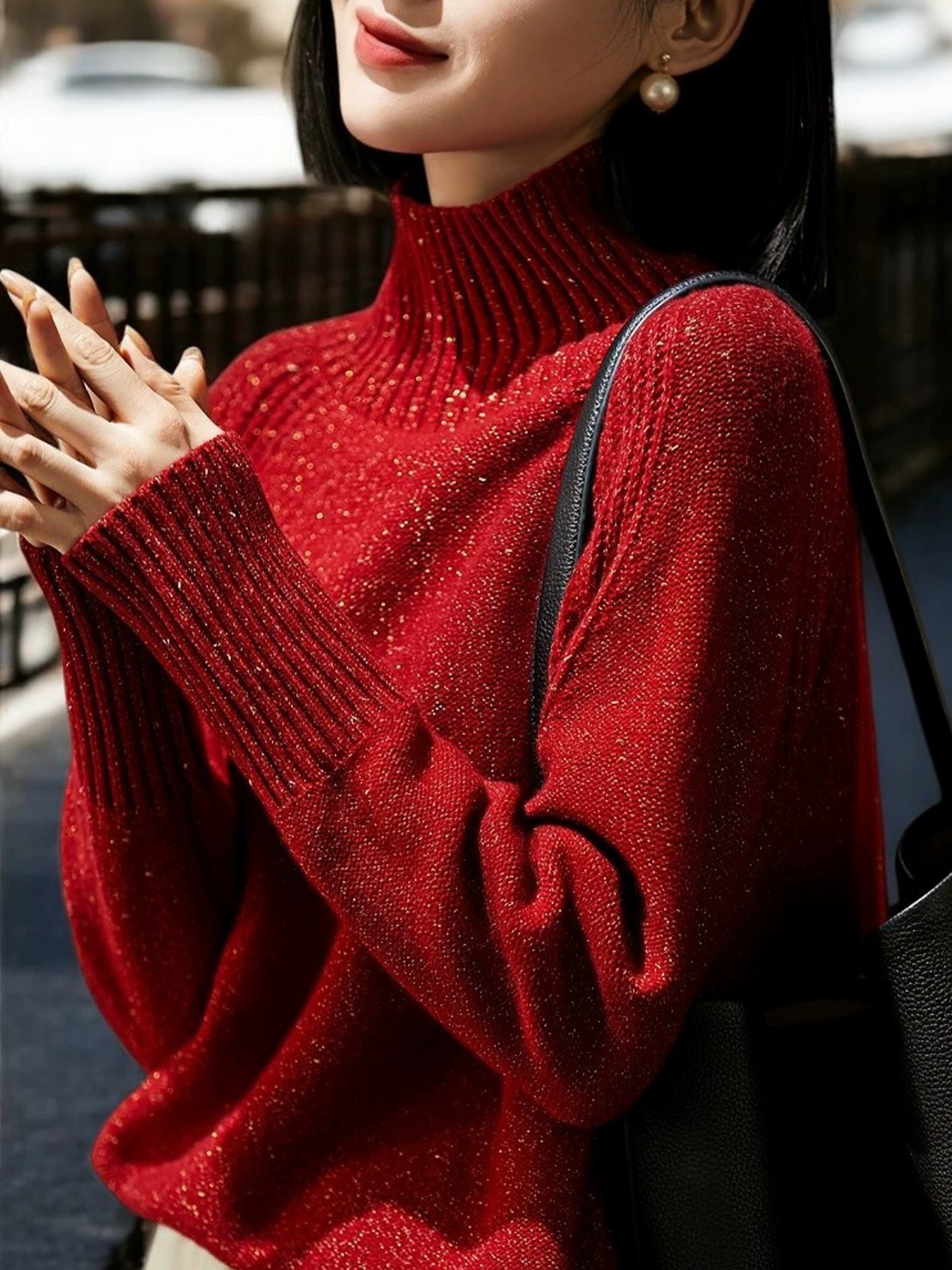 女圆领加厚毛衣蔻菲图2026早春新款慵懒风复古气质宽松显瘦打底衫