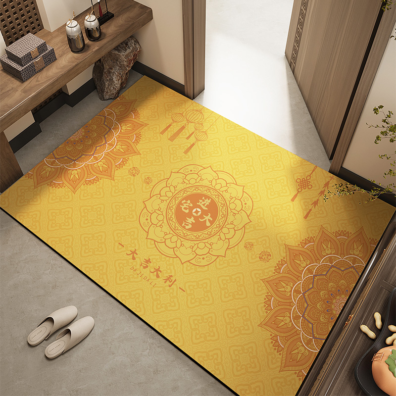 黄色平安喜乐入户门地垫硅藻泥进门口风水玄关防滑脚垫门厅地毯