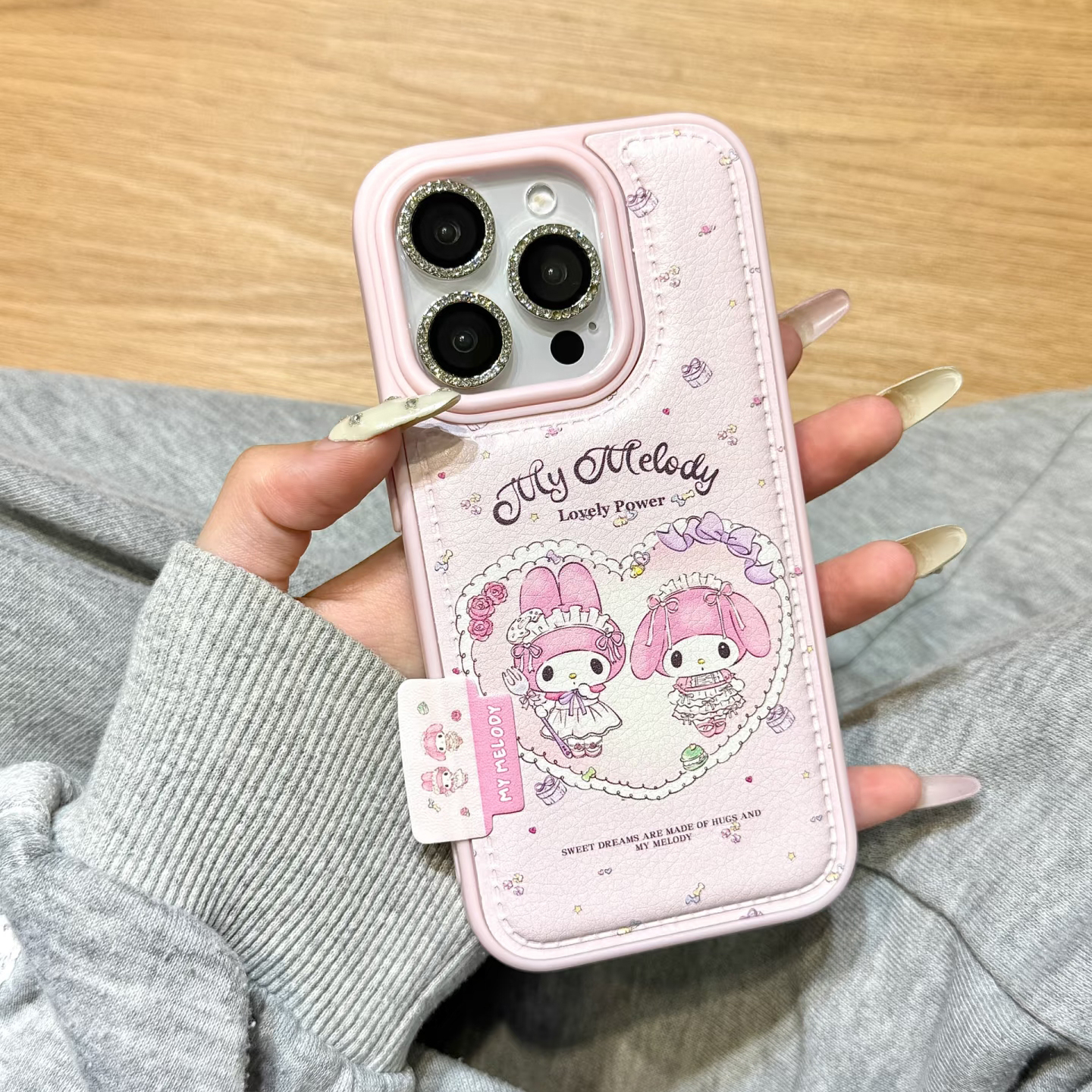 新款爱心美乐蒂标签适用苹果17/16promax皮纹气囊手机壳15/14/13