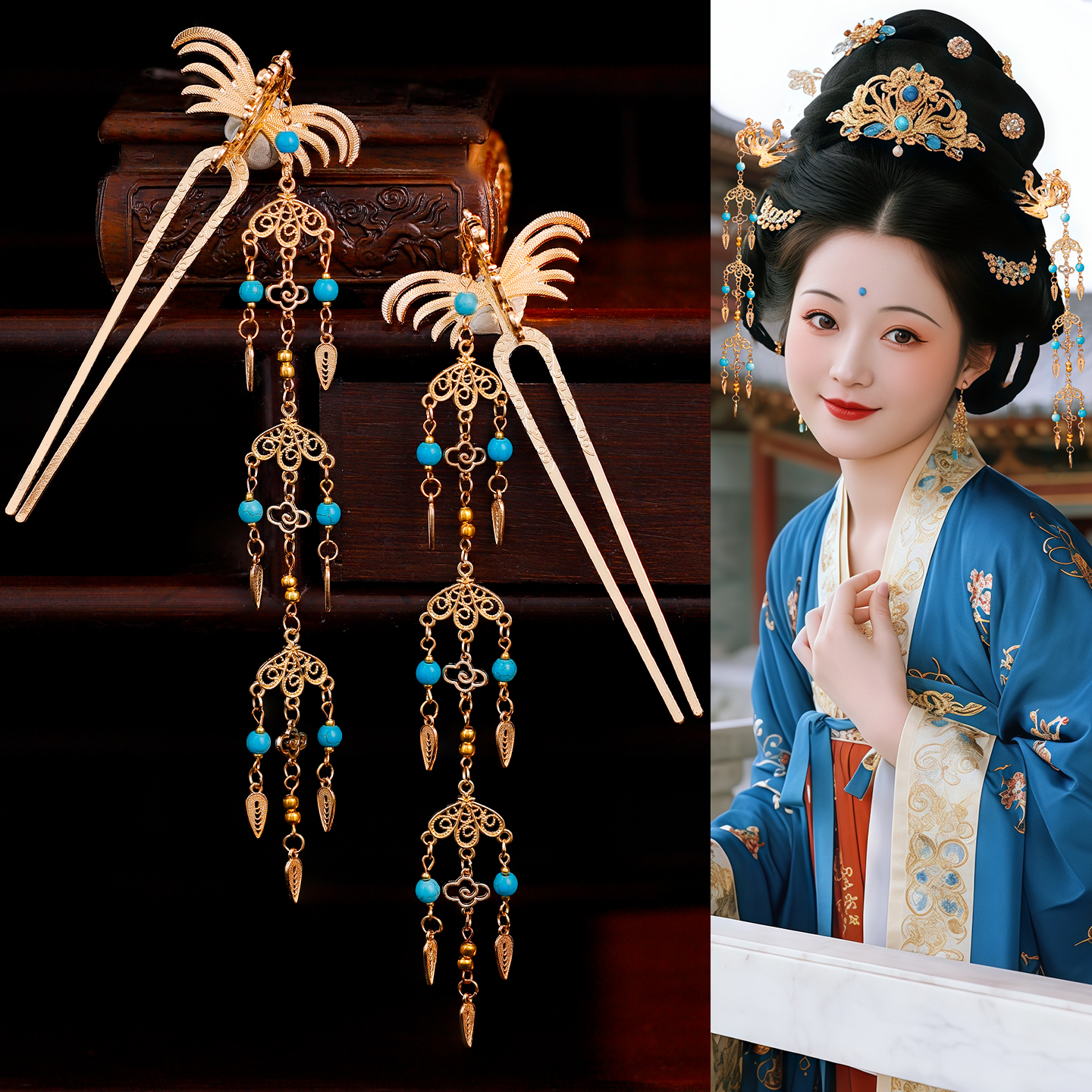 古风汉服发饰百搭气质合金可拆卸发钗凤簪步摇头饰点缀写真配饰女