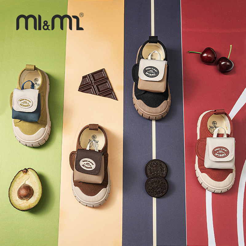 M1&M2童鞋百宝袋帆布鞋儿童布鞋透气软底防滑春秋包头宝宝魔术贴