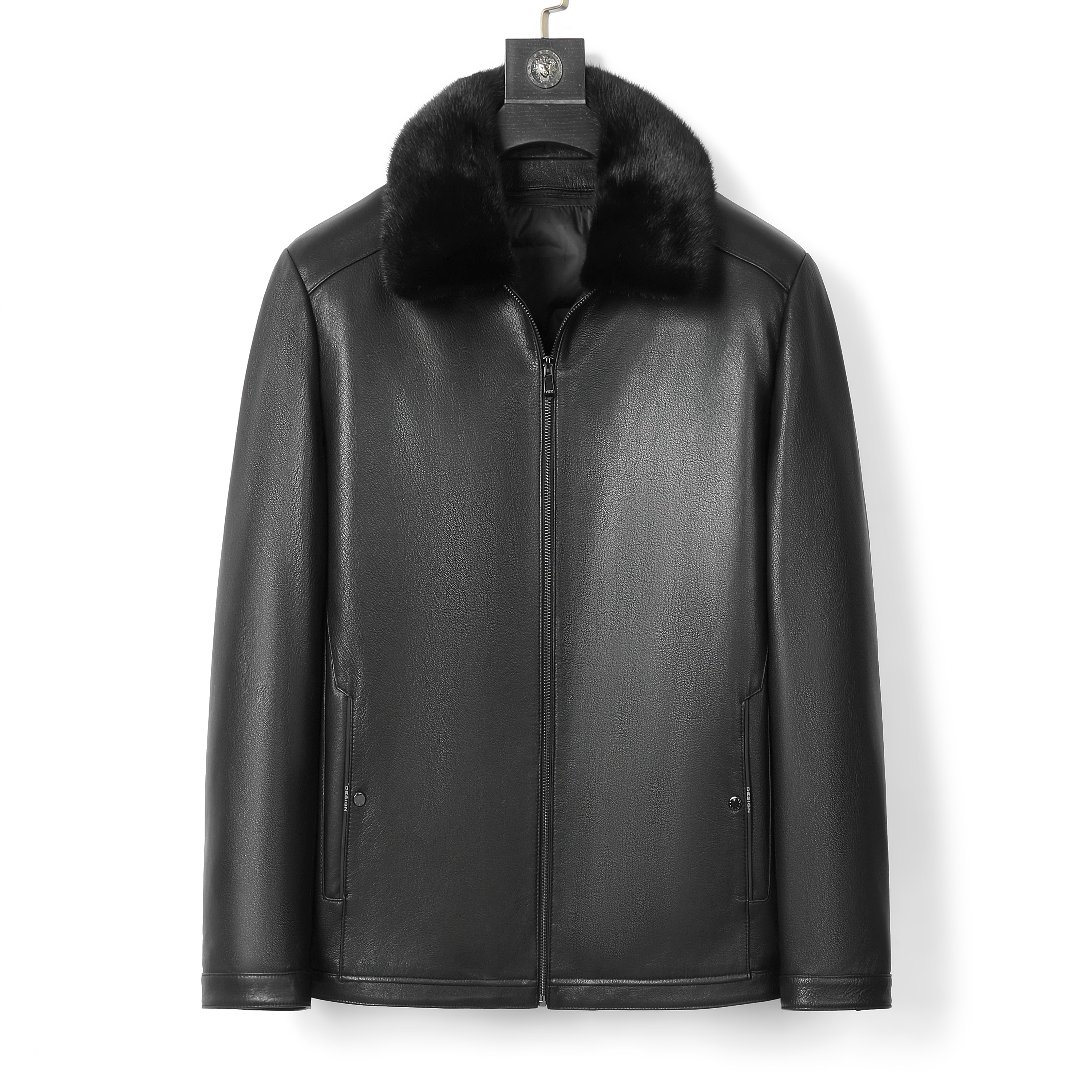 爸爸保暖外套皮夹克男款海宁真皮皮衣山羊皮水貂整貂内胆可脱卸