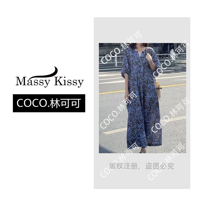 【天丝麻】夏季新款几何印花气质宽松显瘦高级感度假连衣裙长裙A528