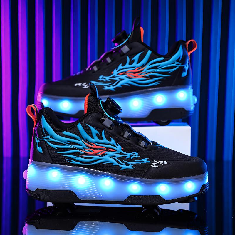 阿童木男童暴走鞋鞋子四轮隐形可收缩运动轮滑鞋中大童发光溜冰鞋