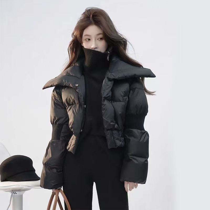 新款潮牌羽绒服冬季新款时尚短款小个子面包鸭绒加厚保暖外套翻领
