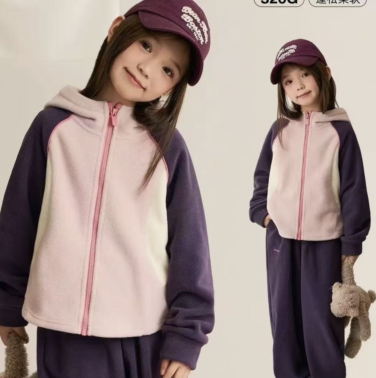 【不简单】双层加厚女童撞色摇粒绒连帽套装秋冬装儿童宽松保暖上衣