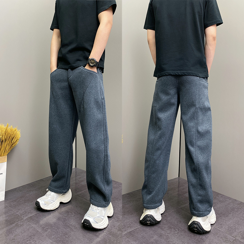 美式复古免烫加绒休闲裤男款秋冬季宽松直筒弯刀裤痞帅高级感男裤