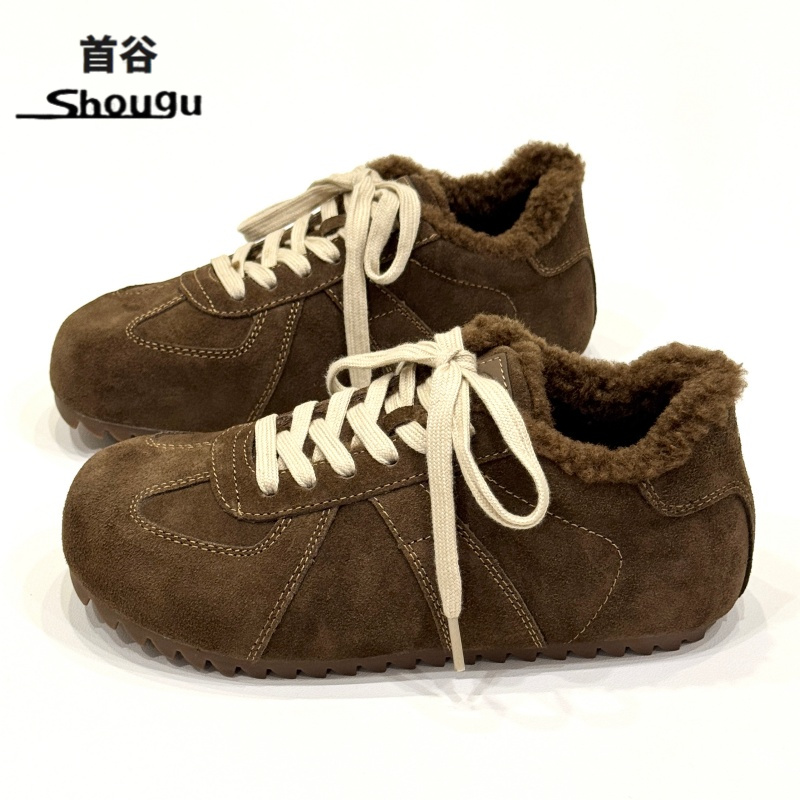 shougu/首谷休闲运动加绒保暖毛毛增高厚底德训鞋时尚勃肯鞋女冬