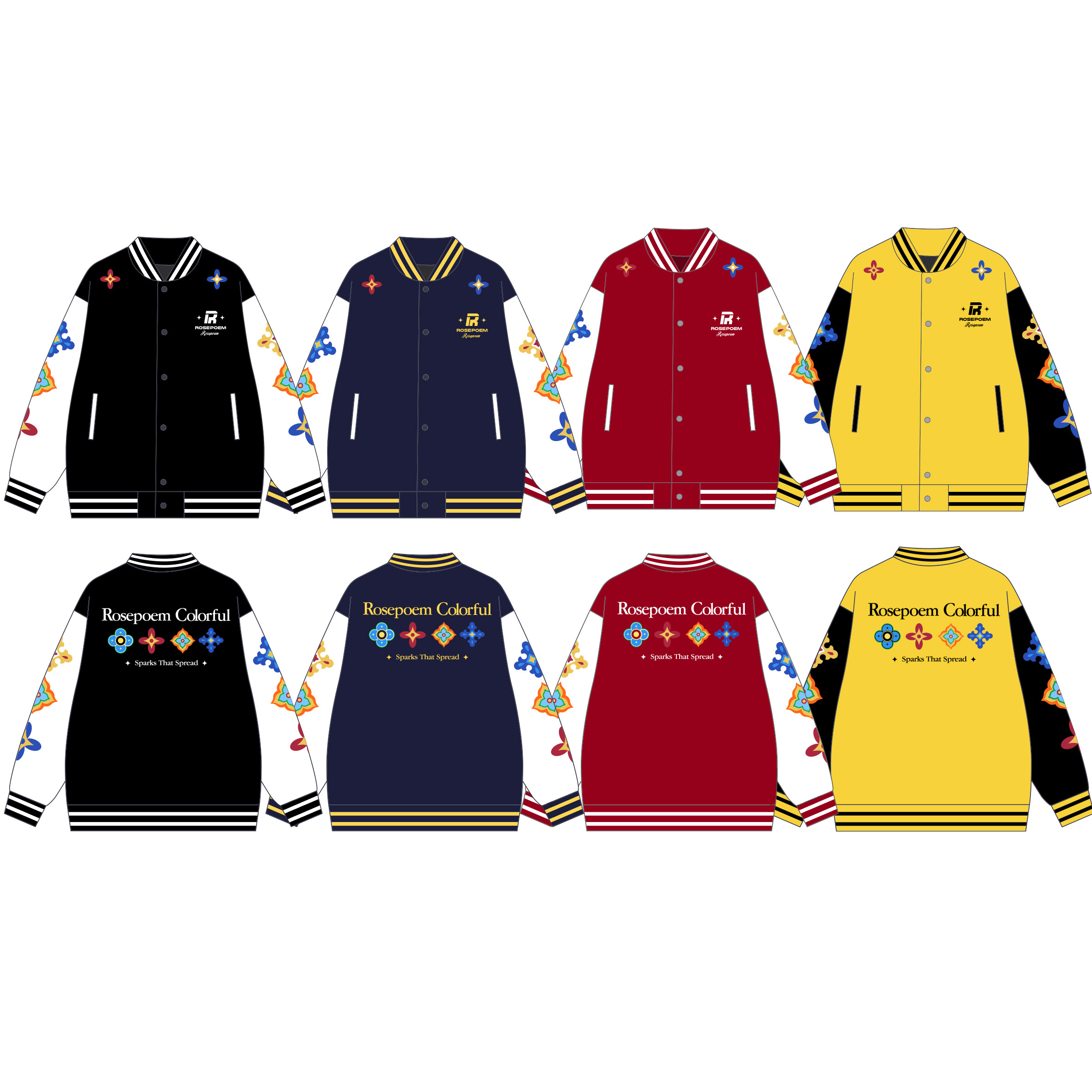 Rosepoem秋冬【四时花镜】重磅刺绣字母美式拼色棒球服夹克外套男女