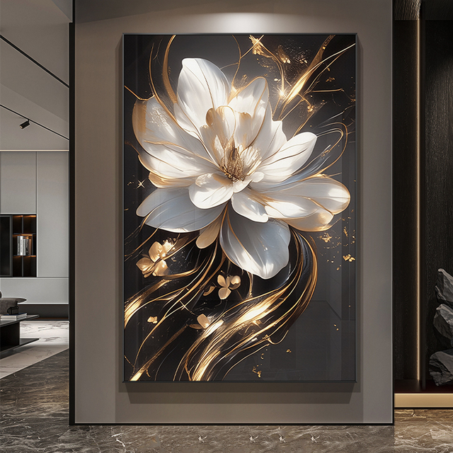 高级浮雕立体感入户门玄关装饰画高端花卉走廊过道挂画客厅落地画