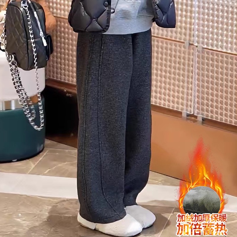 女童加绒弯刀裤秋冬2025新款儿童直筒裤子韩版女孩百搭休闲裤洋气