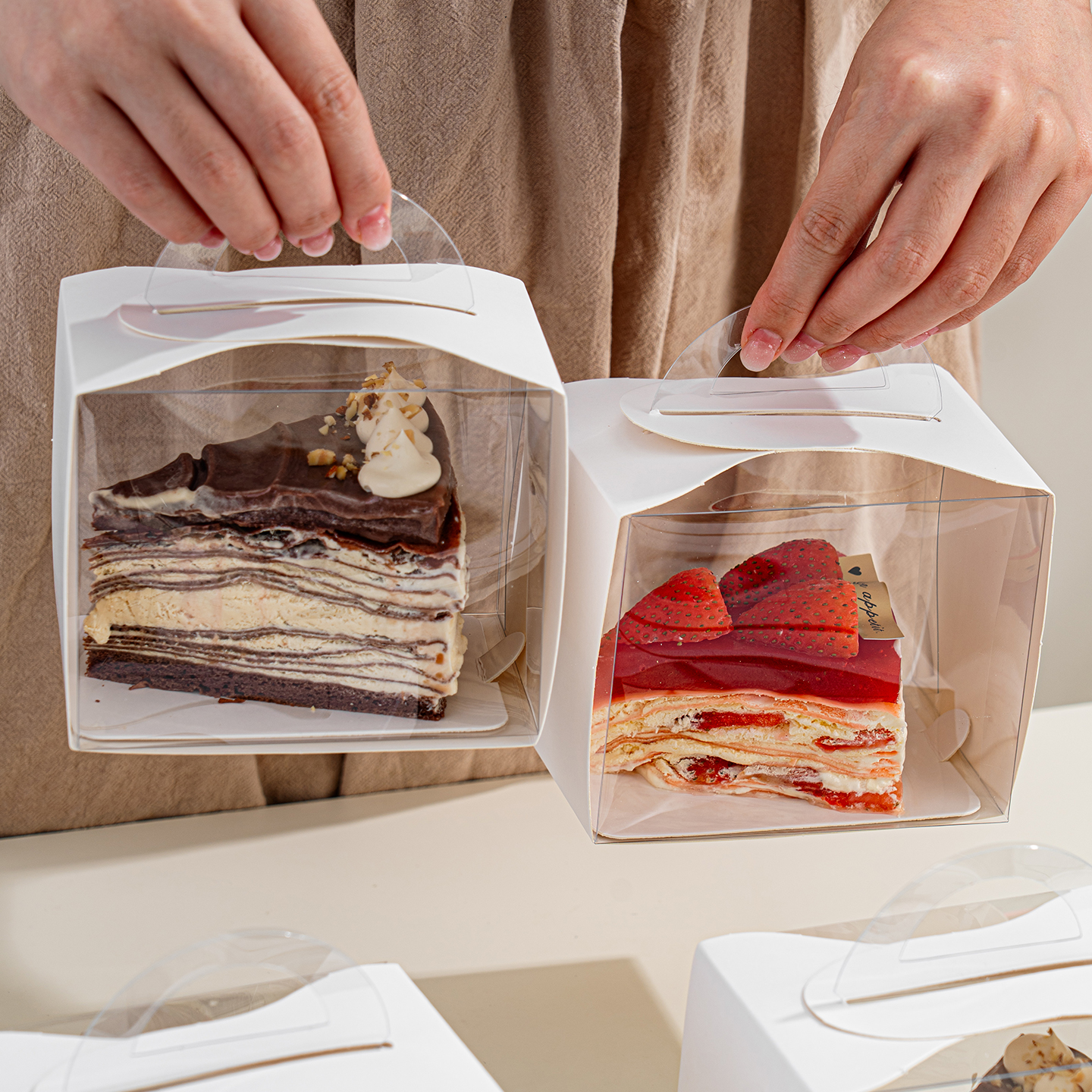 手提蛋糕包装盒4寸打包盒慕斯西点透明盒子小3寸烘焙切块迷你甜品