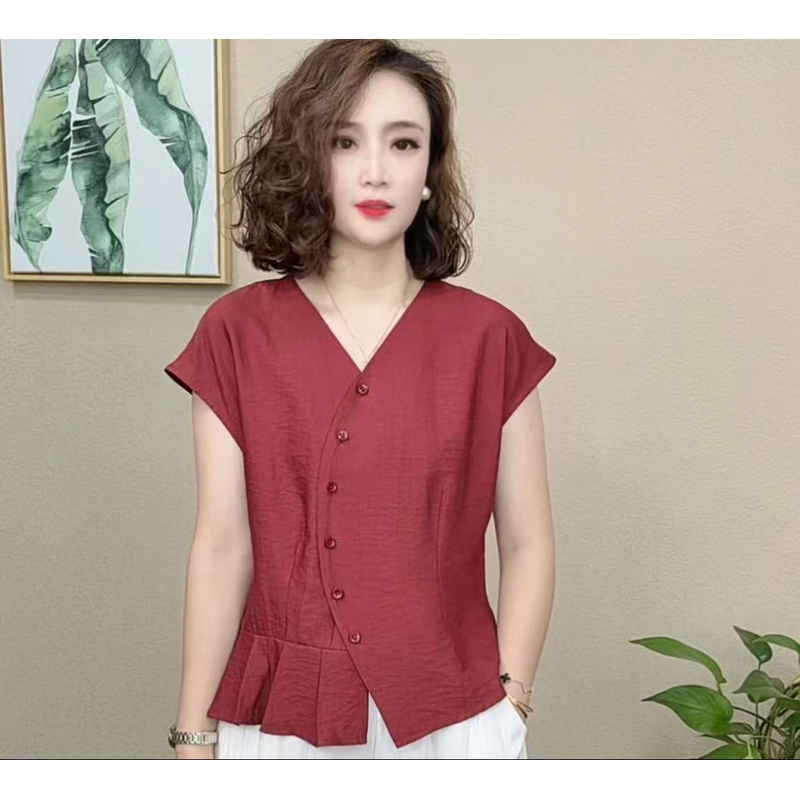 2025新款时尚洋气百搭减龄显瘦气质V领短袖T恤女上衣#05505