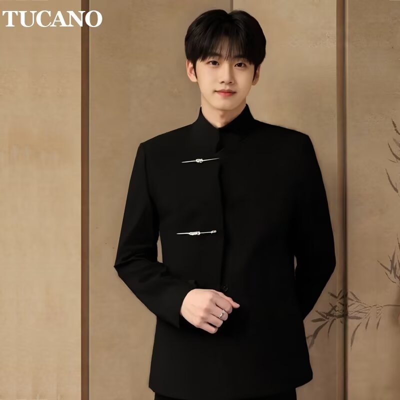 立领西服套装夹克黑色西装中国风外套中山装休闲唐装中式结婚礼服