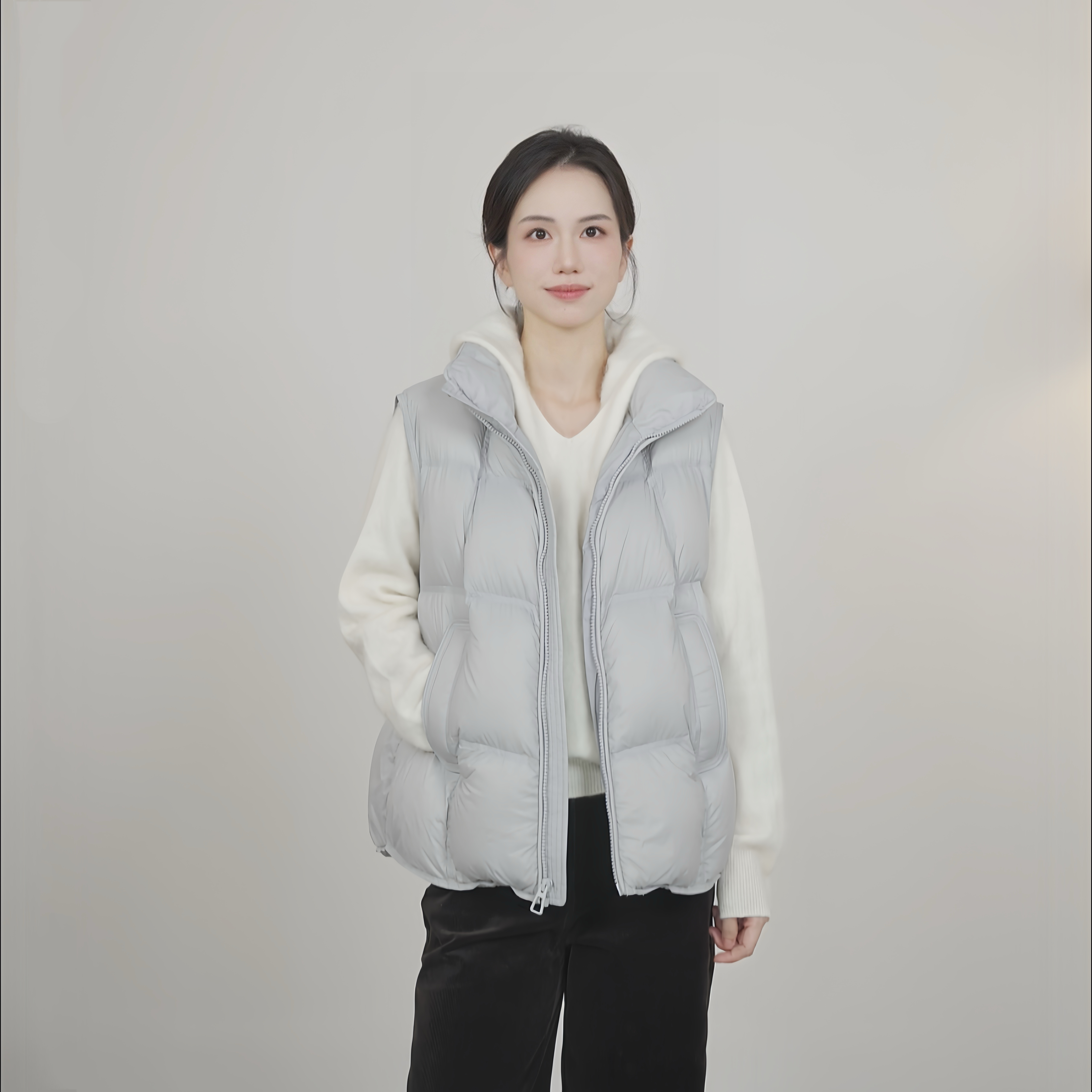小禾【豆腐块】90白鸭绒三线绗缝不跑绒防风小立领蓬松保暖羽绒马甲