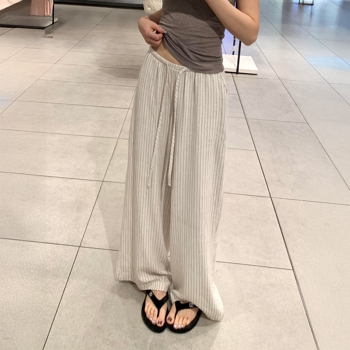 米杏色棉麻休闲阔腿裤女秋新款胖妹妹mm小个子高腰宽松显瘦直筒裤