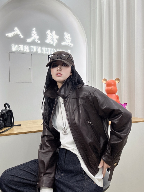 真皮头层高级绵羊皮女士短款外套皮衣真皮外套休闲2422黑色机车