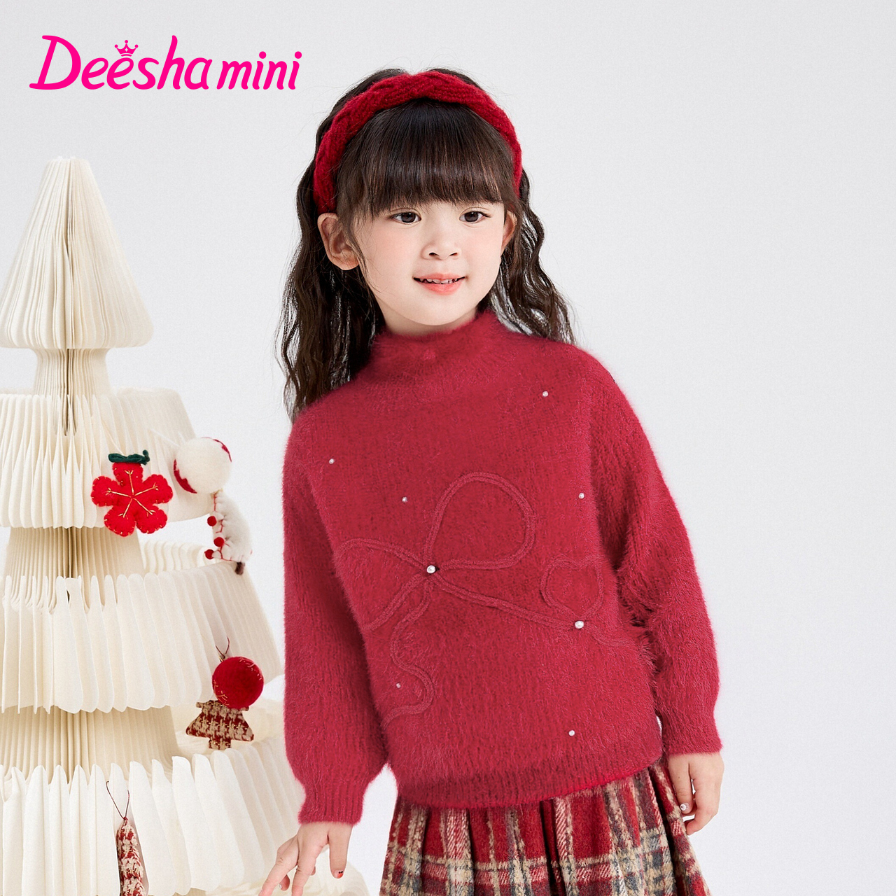 笛莎女童毛衣冬季时尚保暖新年款毛衫半高领针织衫圣诞-132565504