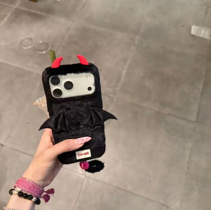秋冬绒布立体恶魔翅膀适用于iPhone17promax手机壳16少女15可爱14
