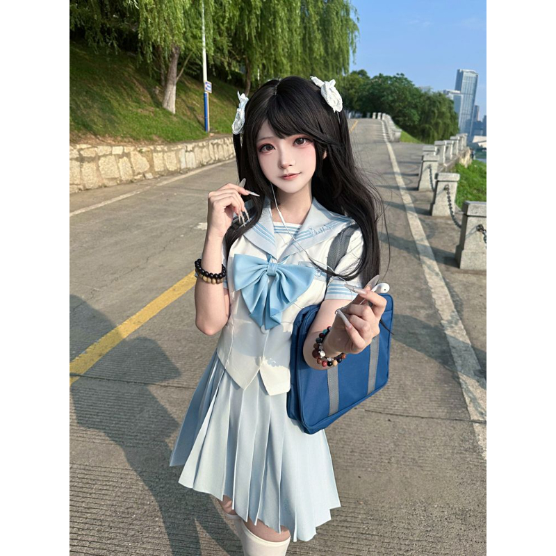 甜嗑原创正版【水萝兔】jk制服收腰显瘦学院风水手服短袖刺绣套装