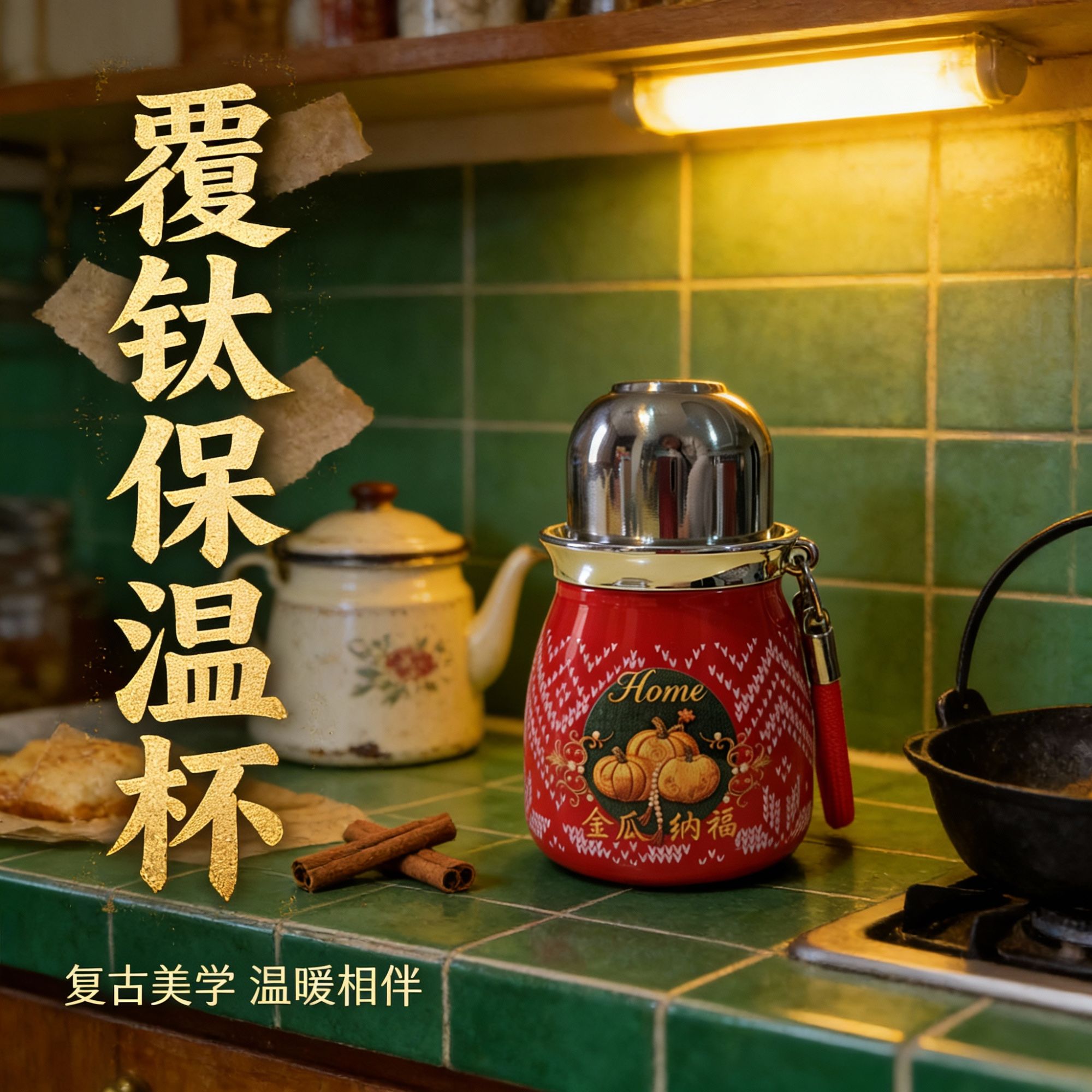 【Ti】高颜值时尚茶杯陶瓷情侣葫芦杯保温杯水杯金瓜纳福覆钛保温杯