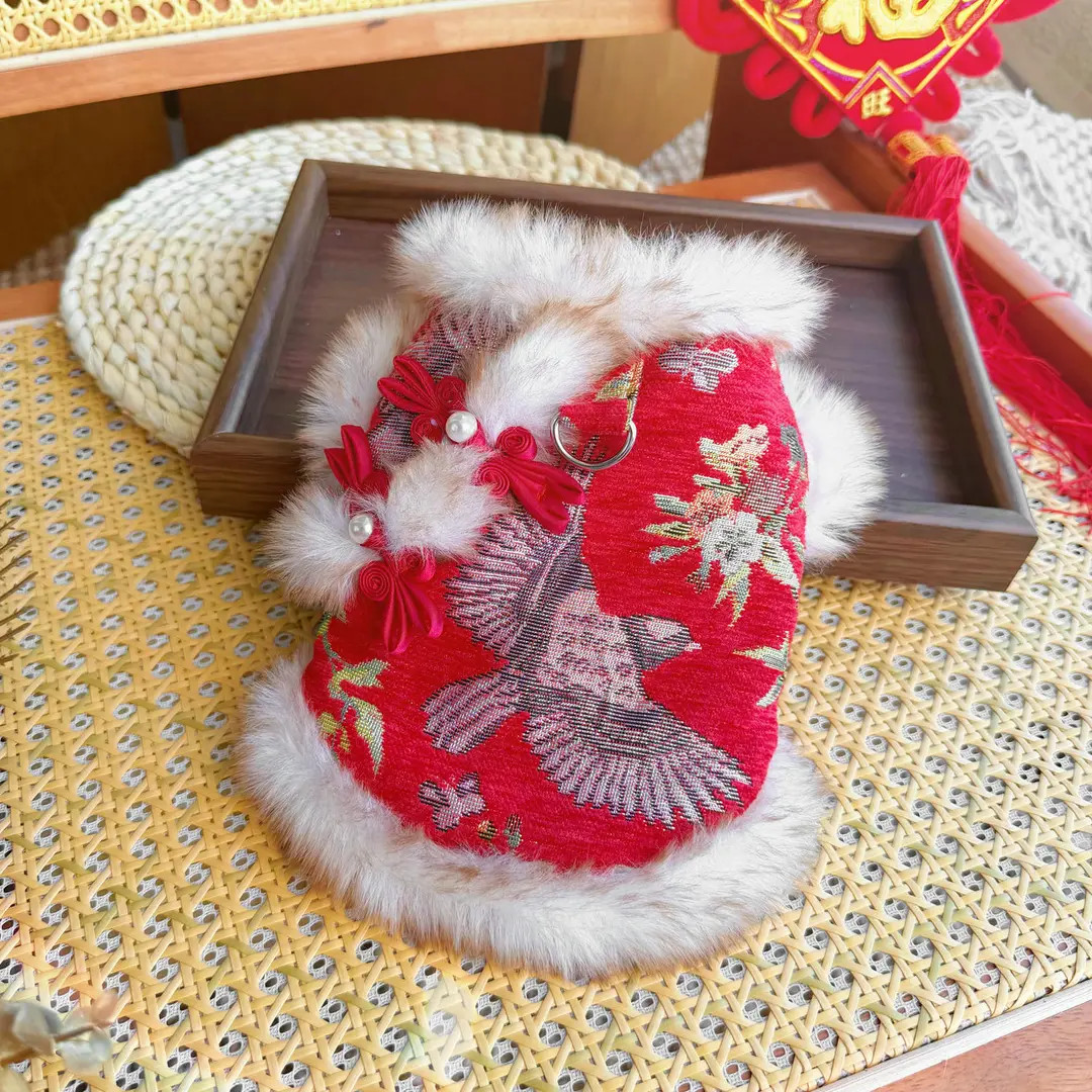 2026新年喜庆秋冬狗狗衣服保暖马甲棉衣加厚猫咪衣服宠物国风唐装