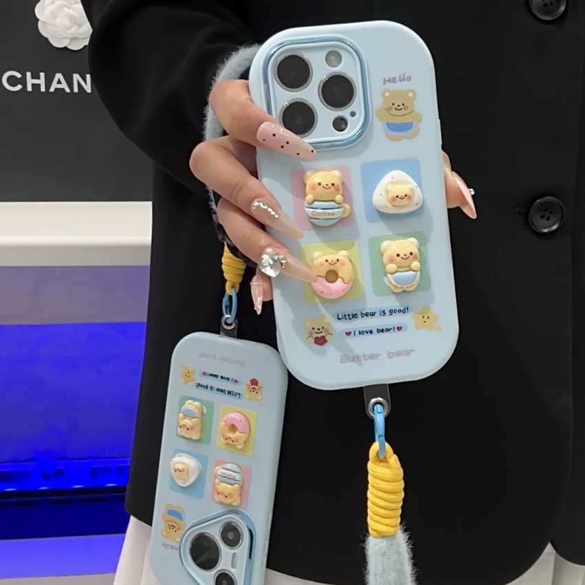 GGBond立体黄油小熊挂绳适用苹果17胖子16手机壳华为oppo小米vivo