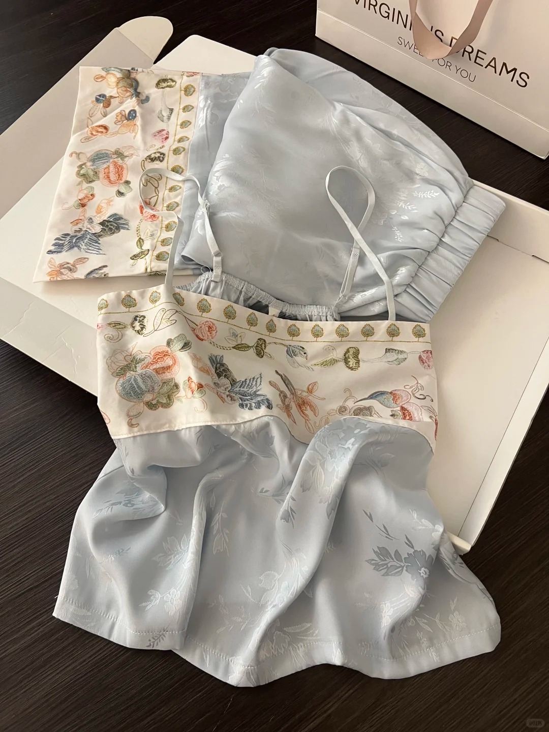 国风新中式古风花卉吊带冰丝睡衣女夏新款宽松大码长裤套装家居服