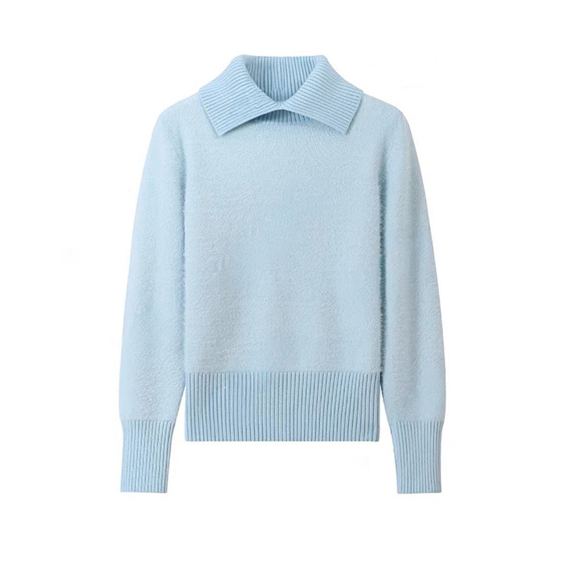 韩系高级感针织打底衫女秋冬季简约百搭翻领仿水貂绒软糯套头毛衣