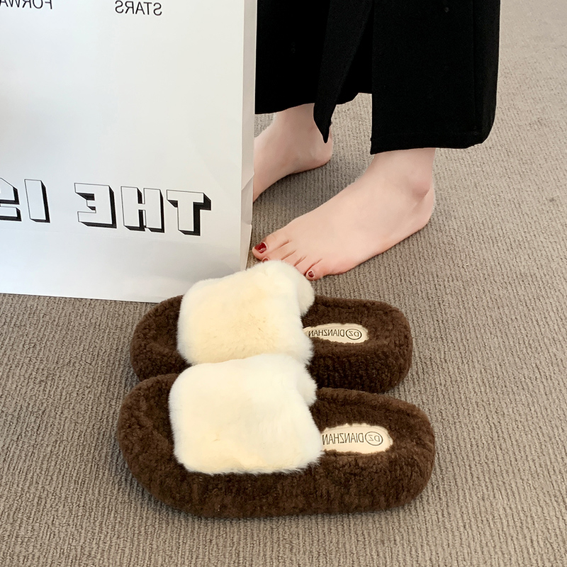 爆款毛毛拖鞋女冬季外穿2025新款欧货高级感网红厚底毛绒棉拖春秋