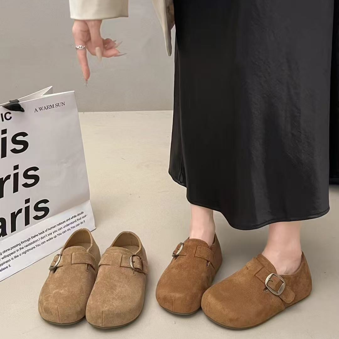 小敏家 复古绒面内增高全包勃肯鞋 韩版舒适软底皮带扣学院风单鞋