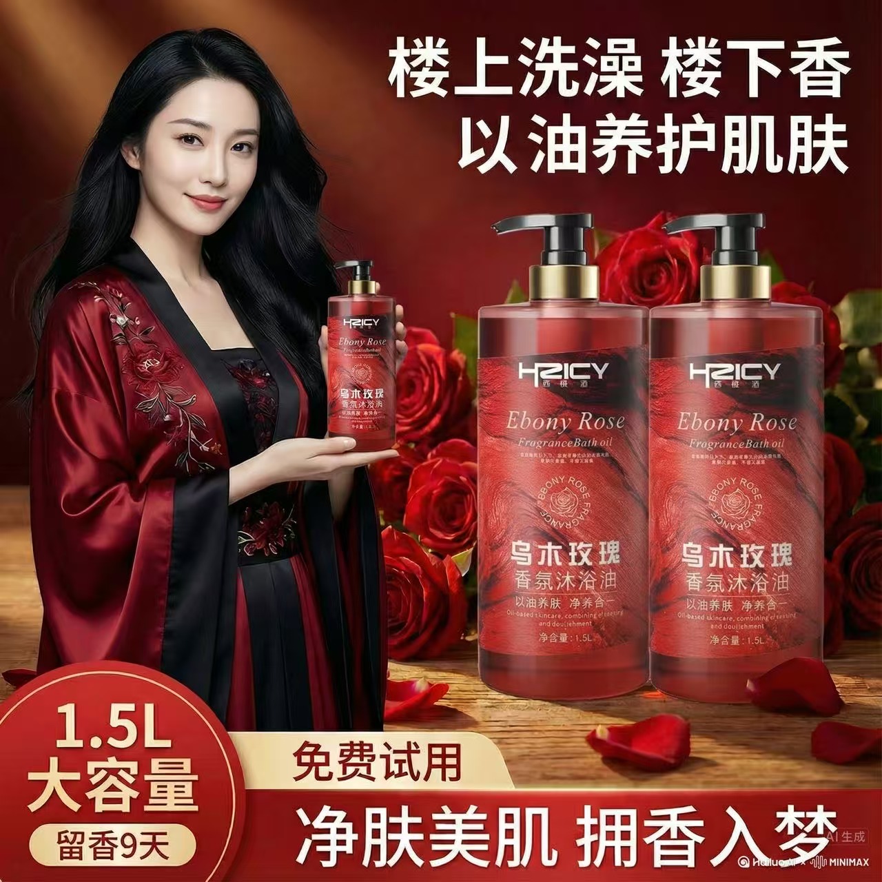 【大瓶3斤装】乌木玫瑰沐浴油露持久留香温和清洁补水保湿滋润高级