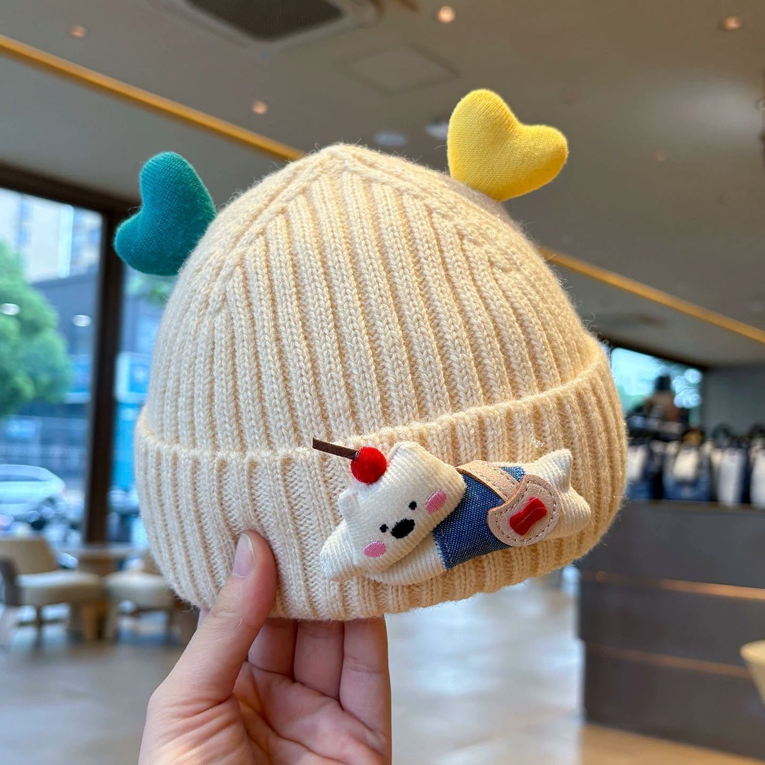 爱心宝宝冬季针织套头帽婴幼儿可爱防寒保暖护耳帽男女小孩毛线帽